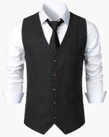 Herren Herringbone Trachtenweste - Robert in Schwarz
