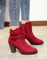 Carolin | Damen High-Heel-Stiefeletten mit Schnalle und Reißverschluss in Rot