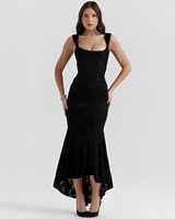 Cynthia - Stilvolles Wickel-Midikleid mit Taillenband in Schwarz