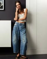 Martina | Damen Weit Geschnittene Jeans mit Nahtdetails in Blau