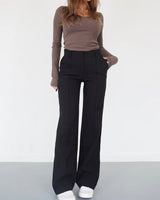 Damen High Waist Hose mit geradem Bein in Schwarz