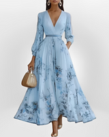 Klarise - Elegantes Kleid mit Wickel-V-Ausschnitt in Blau