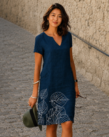 Josette - Lässiges Midikleid mit V-Ausschnitt in Marineblau