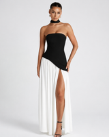 Fatimea - Stilvolles Tube-Top Maxikleid in Schwarz / Weiß