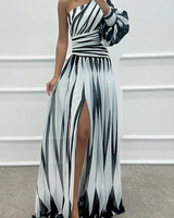 Katrina | Einschulter Asymmetrisch Maxi Hochzeitsgastkleid in Weiß