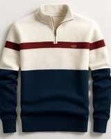 ELSTON HERITAGE PULLOVER MIT VIERTELZIP in Marineblau Weiß