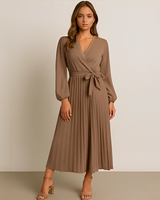 Naomi - Elegantes Kleid mit V-Ausschnitt und Raffungen in Khaki