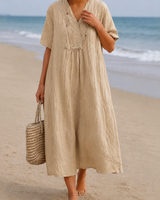 Kendra - Bequemes Kleid mit V-Ausschnitt in Khaki