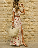 Ziska - Elegantes Boho-Kleid mit Schlitz in Beige