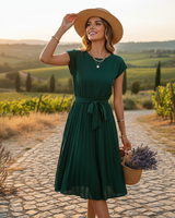 Jelica - Schickes Midikleid mit Falten in Dunkelgrün