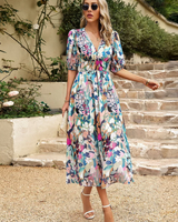 Josette - Midi Kleid Mit Blumenmuster in Mehrfarbig