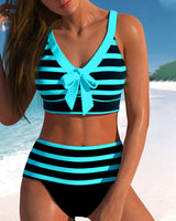 Maya | Gestreifter Bikini mit hoher Taille in Blau