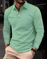 Deacon - Bequemes Langarm-Poloshirt in Grün
