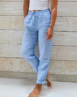 Lorinne - Leinenhose mit Stretchanteil in Blau