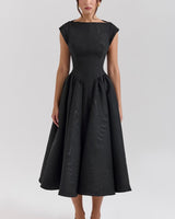 Damen Kurzarm Midi Hochzeitsgast Kleid in Schwarz
