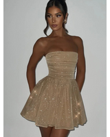 Damen Ärmellos Mini Pailletten Kleid in Hell Gold