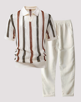 Richards - Bequemes Streifen-Polo und Hosen-Set in Beige