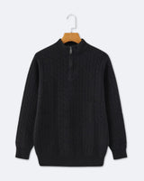 Christian | Eleganter Zopfmuster-Strickpullover mit Halbzip in Schwarz