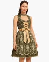 Elegantes Damen Dirndlkleid mit goldfarbener Schürze - Helena in Grün