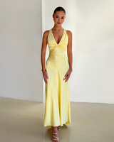 Damen Ärmellose Maxi Gelbe Kleid in Gelb