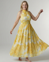 Sylin | Gathered Halter Midi Kleid in Gelb