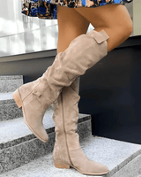 Celine | Gepolstert Runde Spitze Kniehohe Stiefel in Beige