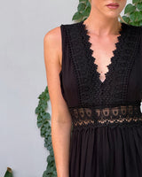 Stella™ - Bequemes V-Ausschnitt Spitzen-Topkleid in Schwarz