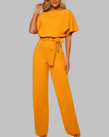 Amber | Damen Overall Fledermausärmel Bindegürtel Weites Bein in Gelb