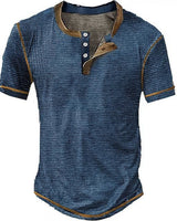 Lässiges Henley Oberteil Im Retro Farbblock Stil für Herren in Marineblau 1