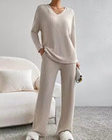 CLAIRE | GERIPPTES ZWEITEILIGES SET in Beige