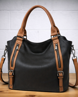 Damen Alltag Handtasche aus Kunstleder in Schwarz mit Braun
