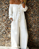 Verity - Schulterfreier Soft-Touch-Jumpsuit in Weiß