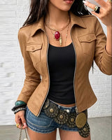 Shiona – Lederjacke Mit Vordertaschen in Braun