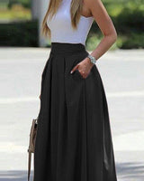 Marre | Damen Hoher Taille Plisseerock | Maxi in Schwarz