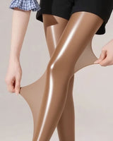 Bekah – Hochglänzende Stretch Strumpfhose Mit Fußteil in Kaffee
