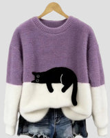 Luna | Damenpullover mit Katzenmotiv in Lila