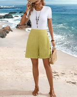 Marlene | Elastischer Bund Shorts in Gelb