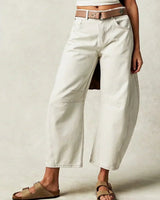 Gabriela | Damen Bedruckte Jeans mit Weitem Bein in Weiß