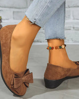 Kelsey  | Bowknot Dekor Keilabsatz Schuhe in Gelbbraun