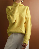 Natalie | Gemütlicher Zopfmuster Rollkragenpullover in Gelb