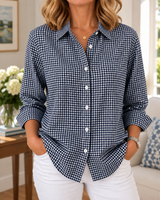 Colien – Langärmliges Gingham-Hemd mit Knöpfen in Marineblau
