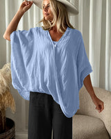 Winnie - Bluse Im Bohemian Stil Mit Weiten Ärmeln in Hellblau
