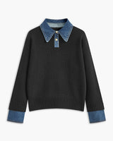 Damen 2 in 1 Pullover mit Reverskragen in Schwarz