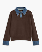 Damen 2 in 1 Pullover mit Reverskragen in Braun