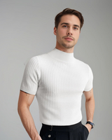 Herren Rollkragen Schlanke Passform T-Shirt in Weiß