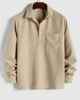Herren Corduroy Langarmhemd mit halber Knopfleiste in Khaki