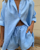 Ulalena | Women Linen zweiteiliges Outfit Set in Blau