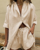 Ulalena | Women Linen zweiteiliges Outfit Set in Beige