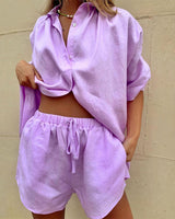 Ulalena | Women Linen zweiteiliges Outfit Set in Lila
