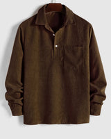 Herren Corduroy Langarmhemd mit halber Knopfleiste in Dunkles Kaffee